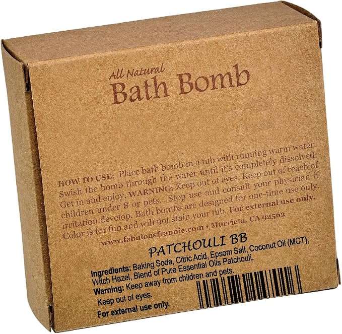 Fabulous Frannie Patchouli Natural, Handmade Bath Bomb Gift Set, Rich in Essential Oil, Mineral Salt, Coconut Oil, Witch Hazel, 2.5oz (Pack of 1)