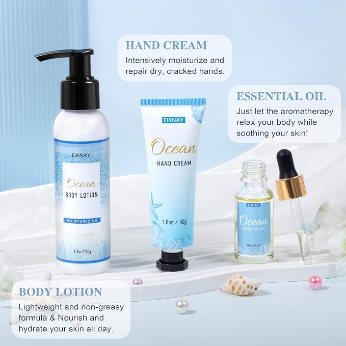 Mothers Day Gifts for Women, Spa Gifts Basket for Women, 12Pcs Ocean Bath and Body Gifts Set, Self Care Gifts for Mom, Wife, Girlfriend, Sister, Female Friends