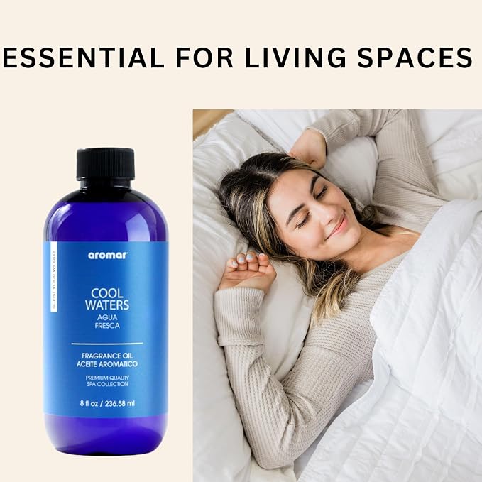 AROMAR Premium Fragrance Oil, Long-Lasting, Refreshing Uplifting Aroma for Aromatherapy, Relaxation & Household Uses. Cool Waters 8oz