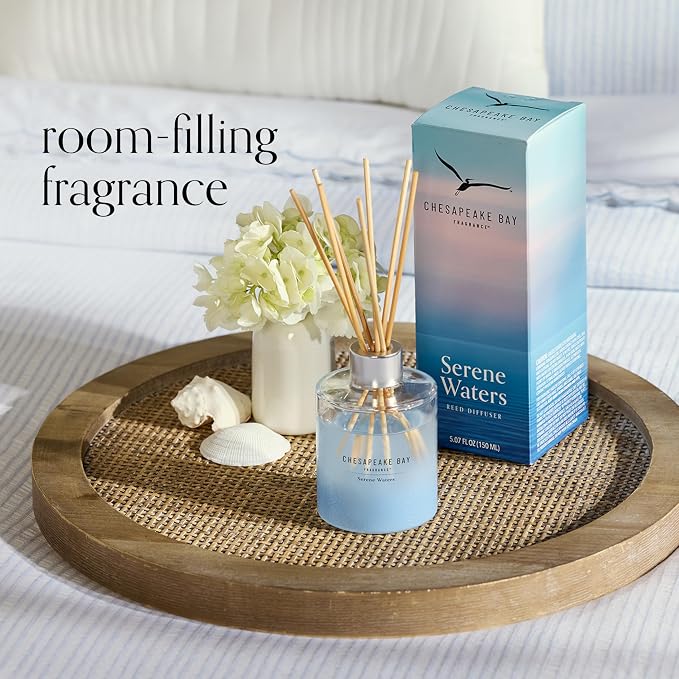 Chesapeake Bay, Reed Diffuser, 5.7oz, Serene Waters Scent, Mood Evoking, Sea Glass-Inspired Jar, Room Filling Fragrance Made with Essential Oils, Coastal Fragrance for Home Décor or Gifting