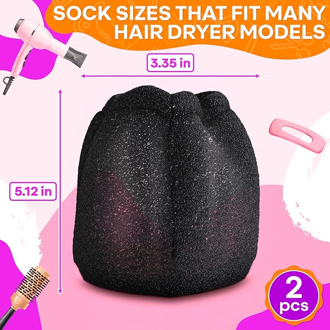 2 Pcs Sock Diffuser for Hair Dryer - Easy to Use 5.12x3.35" Summer Travel Diffuser Attachment for Hair Dryer, Made of Soft, Heat-Resistant Foam - Reusable and Universally Compatible With Most Models
