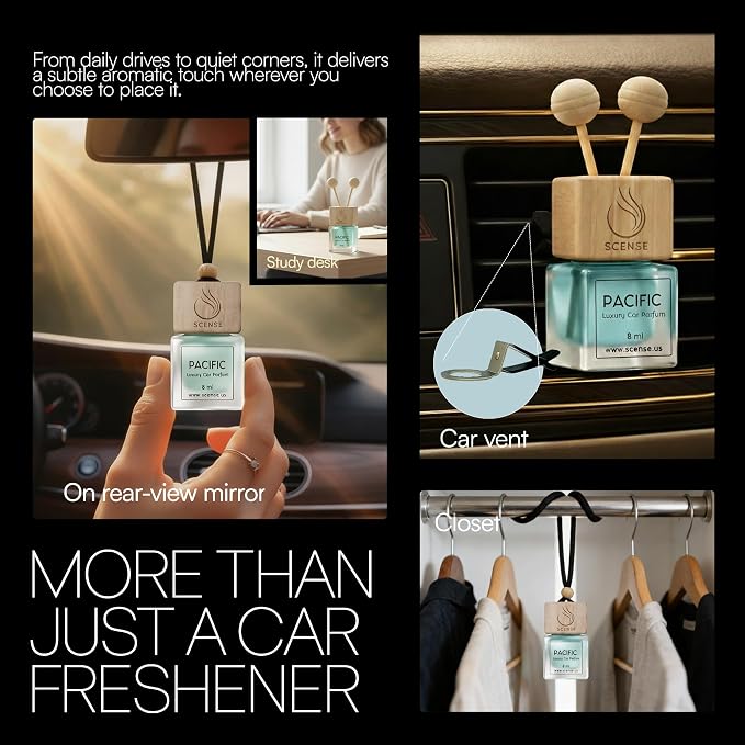 PACIFIC Luxury Car Air Freshener for Men & Women | Perfume Style Car Fragrance Diffuser & Vent Clip | Odor Eliminating New Car Smell Long Lasting Scent Refillable | Premium Car Scent by SCENSE