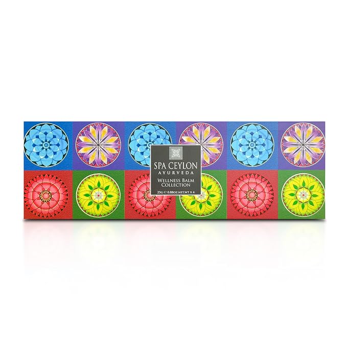 SPA CEYLON Wellness Balm Set – 4-Piece Natural Ayurveda Aromatherapy Balm Collection – De-Stress, Sleep, Comfort & Focus Balms with Essential Oils & Virgin Coconut – 4 x 25g