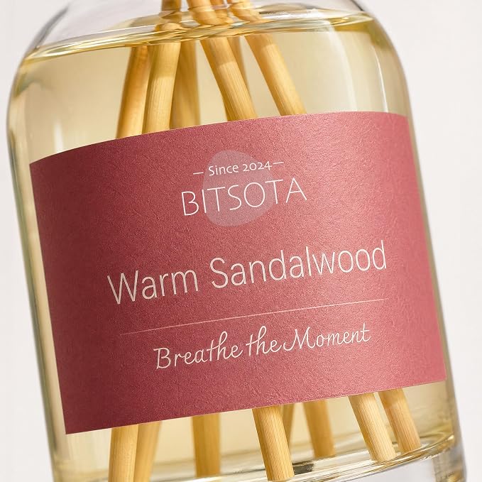 Natural Reed Diffuser Set, Warm Sandalwood 3.52 oz (100ml) Scented Diffuser with Sticks Home Fragrance Reed Diffuser for Bathroom Shelf Decor, Ideal Gift for Woman