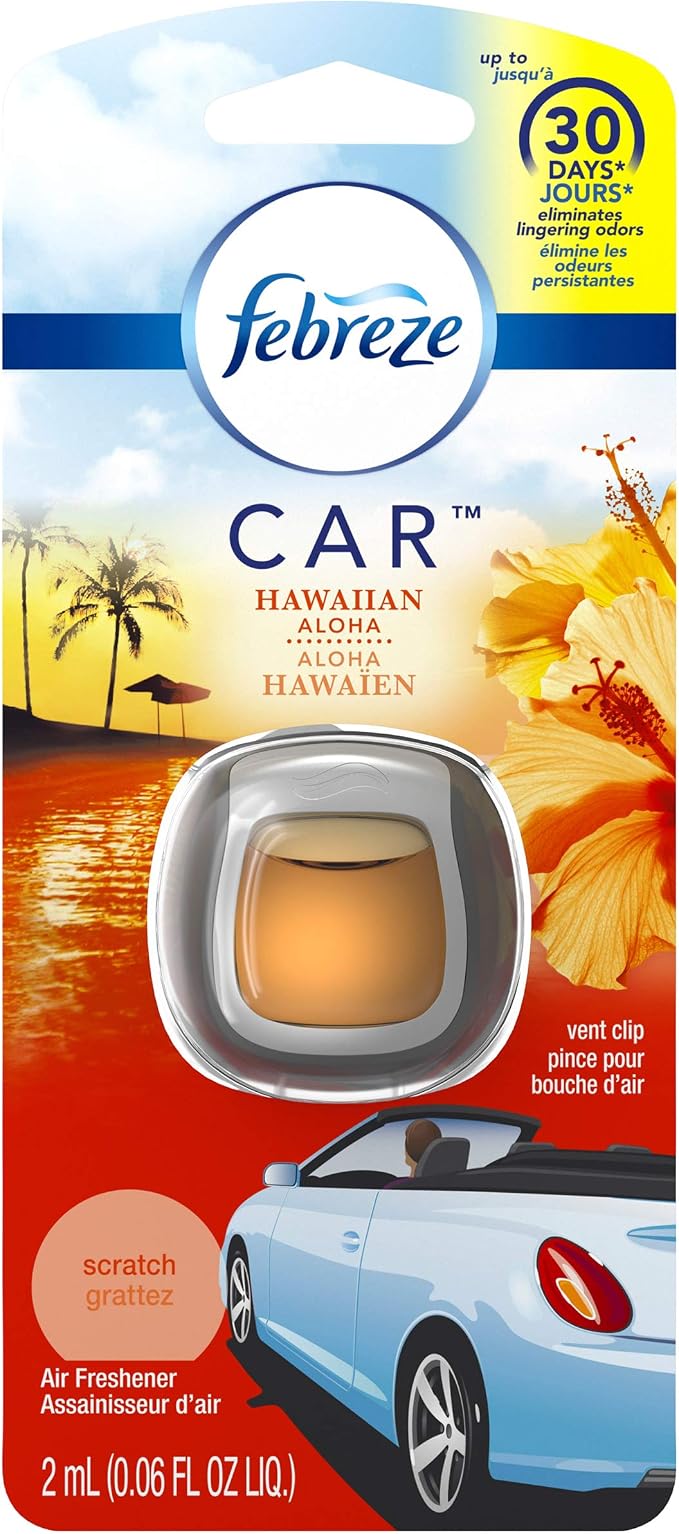 Febreze Odor Clear Car Vent Air Freshener Clip, Hawaiian Aloha 0.06 Fl.Oz - 8 Pack
