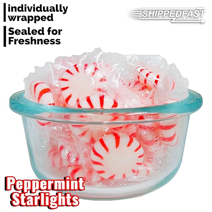 ShippedFast Peppermint Starlights Candy Mints. Real Peppermint Oil Infused Hard Candies, (5 Pound Bag)