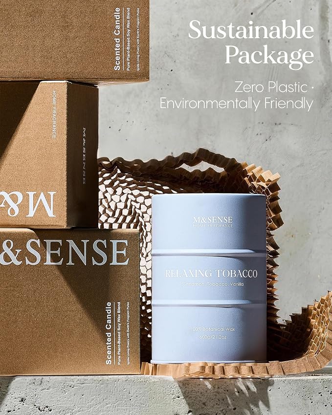 M&SENSE Vanilla Tobacco Scented Candles Large, Natural Soy Candles 21.2oz 120 Hour Slow Burning,Aromatherapy Candle for Stress Relief Meditation Relaxing