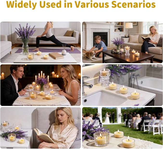12 Pack Beeswax Tealight Candles, Lavender Scented Tea Light Candles, 4 Hours White Tea, Soy & Beeswax Candle with Essential & Natural Oils for Home & Party (Lavender)