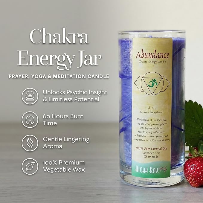 Premium Scented Candle Hand Made Chakra Energy Jar | 11 Oz Jar | Abundance, Ajna| Yoga, Prayer & Meditation Candle | Long Burn 60 Hours | Essential Oils of Lavender, Fir & Chamomile | Aloha Bay