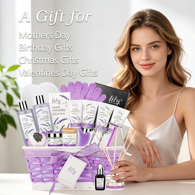Lavender Spa Skin Care Gift Set - Perfect Pampering Gift Basket for Women