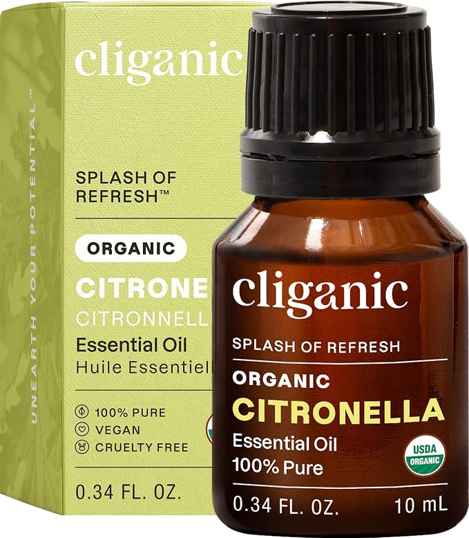 Cliganic Organic Citronella Essential Oil, 100% Pure Natural for Aromatherapy | Non-GMO Verified