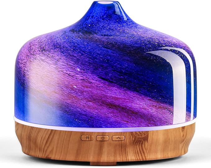 Porseme 500ml Glass Essential Oil Diffuser Aromatherapy Ultrasonic Cool Mist Humidifier 15-21 Running Hours Waterless Auto-Off Air Diffusers for Sleeping Yoga Working Spa(Galaxy)