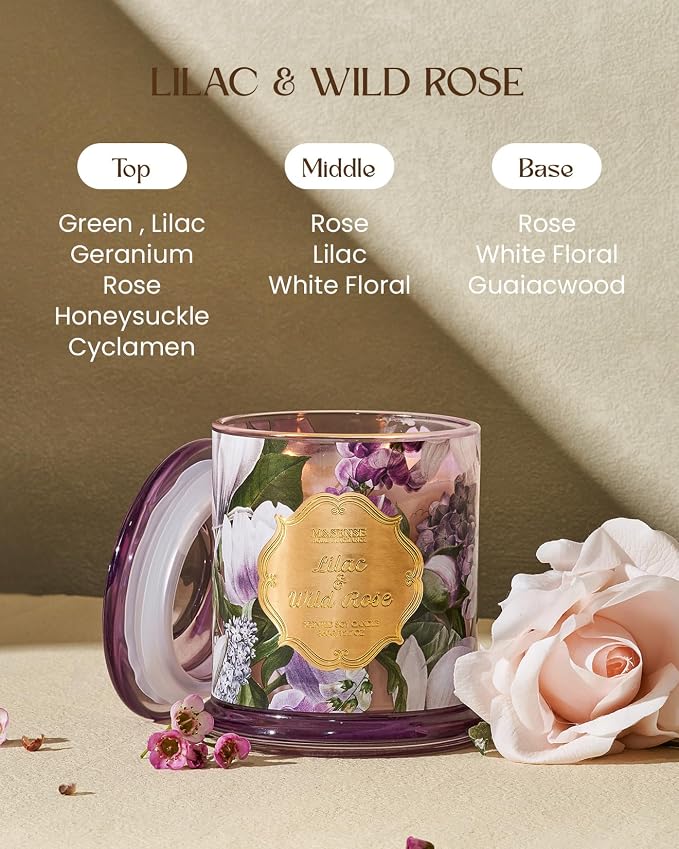 M&SENSE Lilac Rose Candle 12.7oz Floral Summer Gift 2 Wick | Large Natural Soy, Non-Toxic, Relaxing Scent, Perfect Floral Gift for Women, 75 Hours Long Lasting