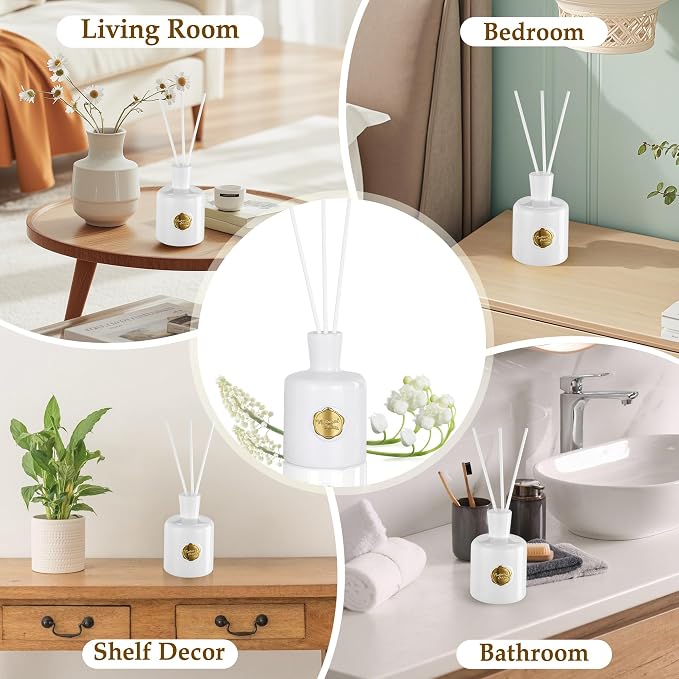 XEPTLE White Musk Reed Diffuser, Apple Pear Jasmine with Musk & Ambergris, Home Fragrance Diffuser with 5 Reeds, Air Freshener for Bedroom Living Room Bathroom Décor, 7.04oz, White