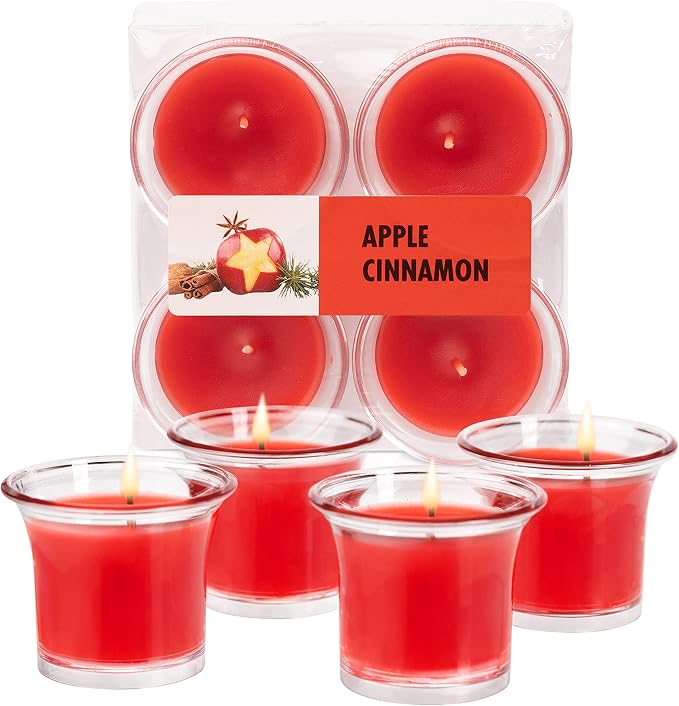 HYOOLA Clear Cup Scented Votive Candles - Apple Cinnamon - 12 Hour Burn Time - 4 Pack - European Made