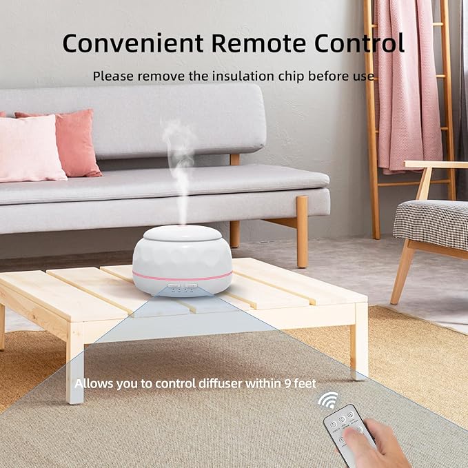 SPLITSKY 300ML Essential Oil Diffuser with 7-Color LED Light, Remote Control, Quiet 8-Hour Operation, Aromatherapy Diffuser for Small Rooms, Offices,Home(White), 300MLCGB