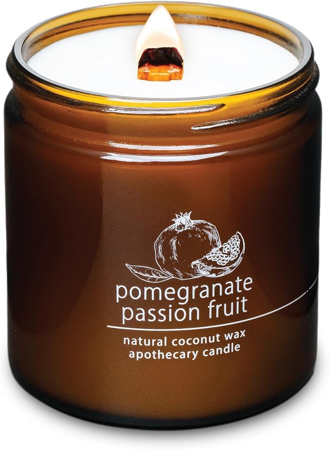 Hemlock Park Pomegranate Passion Fruit Apothecary Scented Candle | Crackling Wood Wick, Botanical Fragrance & Coconut Apricot Wax | Up to 80 Hour Burn Time | 16 oz | Made in USA