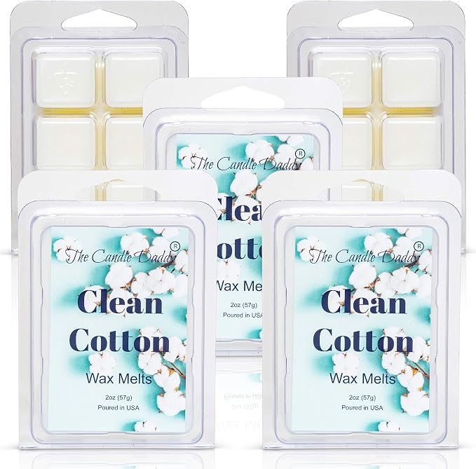 Clean Cotton- Fresh, Calming Cotton Scented Melt- Maximum Scent Wax Cubes/Melts- 1 Pack -2 Ounces- 6 Cubes Gift for Women, Men, BFF, Friend, Wife, Mom, Birthday, Sister, Daughter, Long Lasting