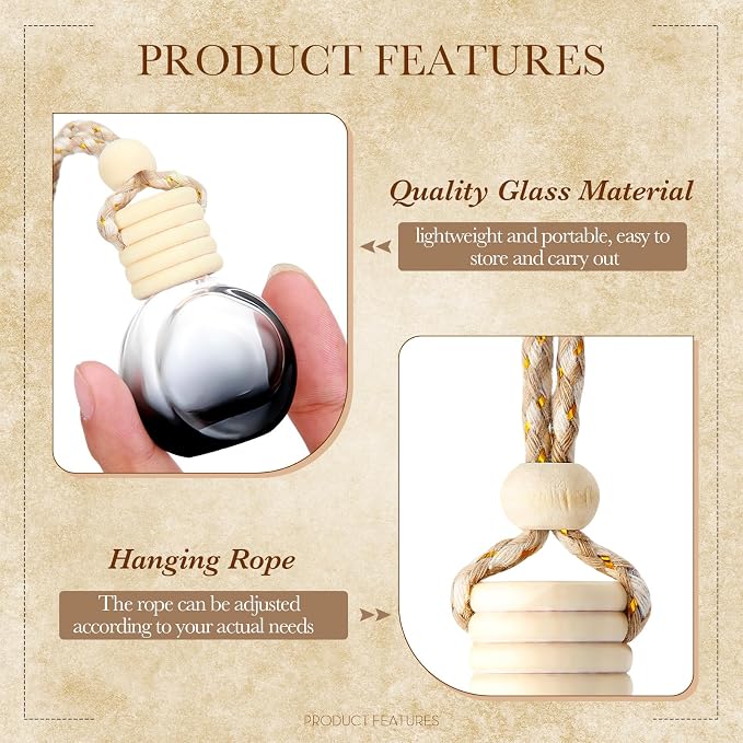 BBTO 50 Pcs Hanging Car Air Freshener Black Car Diffuser Bottles Empty Glass Perfume Bottle Freshener Diffuser Bottles Pendant for Essential Oil Fragrance Aromatherapy Ornament(Round)
