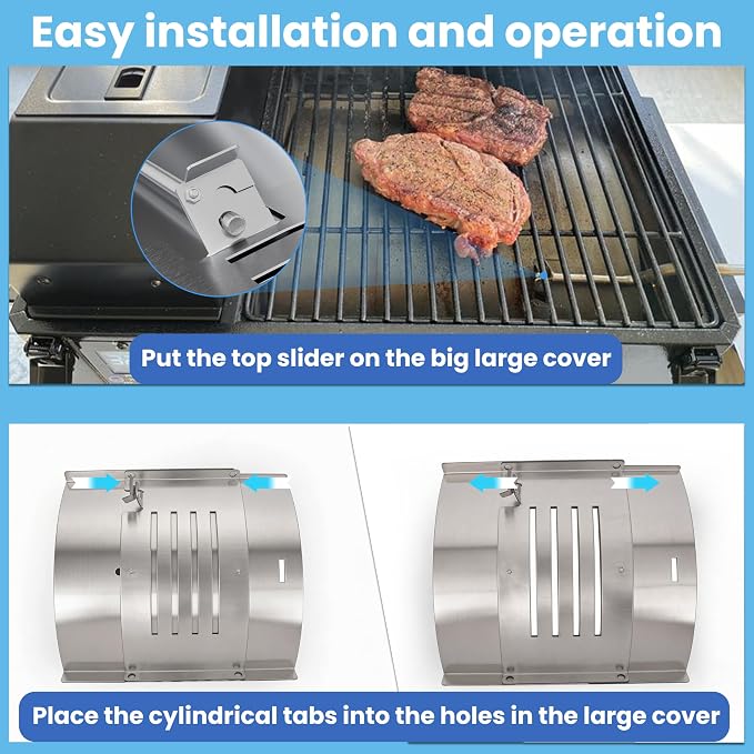 Flame Broiler Kit for Pit Boss PB150PPS Portable Pellet Grill, Heat Diffuser Replacement Parts for Pit Boss 10697 Table Top Wood Pellet Grill, Includes Main Plate and Slide Cover, Replaces Part 31971