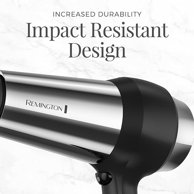 Remington Impact Resistant Hair Dryer, 1875-Watt Blow Dryer with Tourmaline, Titanium & Ceramic Technology, 3 Heat, 2 Speed Settings, Cool Shot, Diffuser & Concentrator Attachments