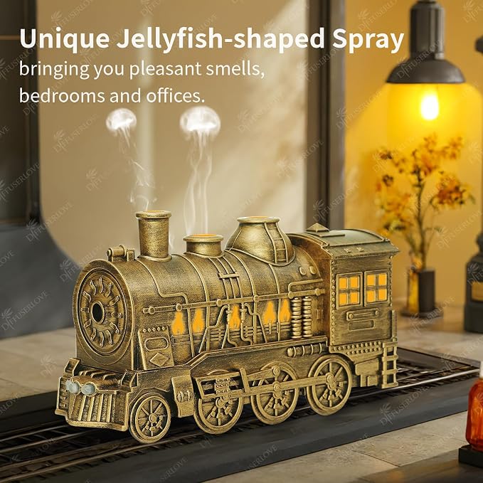 Diffuserlove Essential Oil Diffuser 300ML Train Cool Mist Humidifier Quiet Aromatherapy Diffuser with Night Light for Bedroom Desk