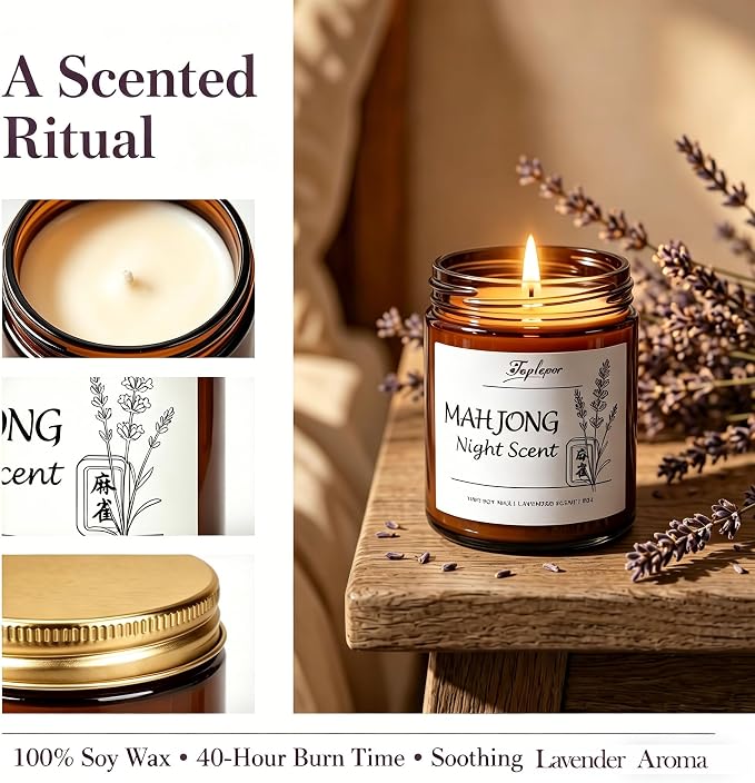 Mahjong Night Scent Candle - Unique Game Night Gift Idea, Soy Wax Aromatherapy Candle for Mahjong Night, Friends Game Party, Mahjong Lovers Gifts for Women Men | Lavender Scents, 9oz
