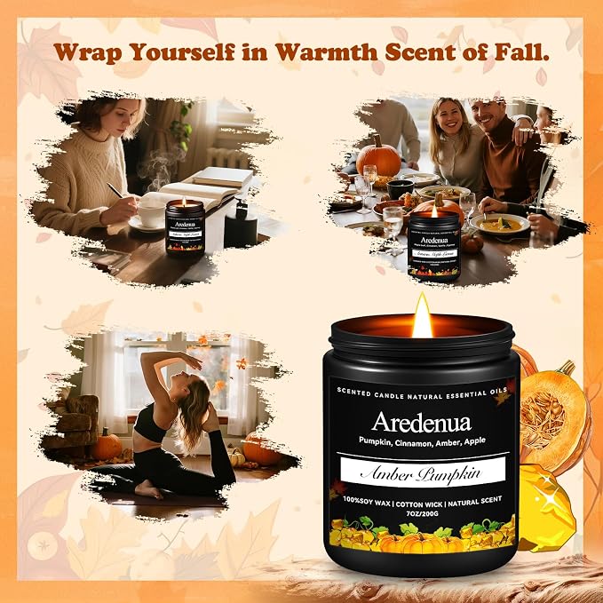 Amber Pumpkin Candles – Warm Holiday Pumpkin Scent, Hand-Poured Soy Candles for Winter Home Décor, Cozy Christmas Seasonal Candle Gift