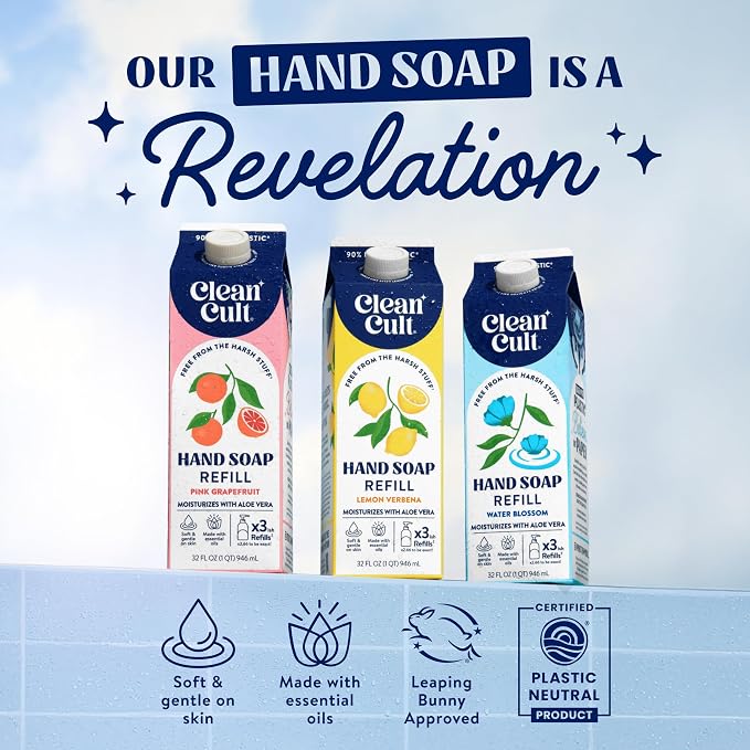 Cleancult Liquid Hand Soap Refill - Sea Minerals - Gentle On Sensitive Skin - Made with Aloe Vera & Essential Oils - Eco Friendly - Paper-Based Packaging - 32 oz/1 Pack