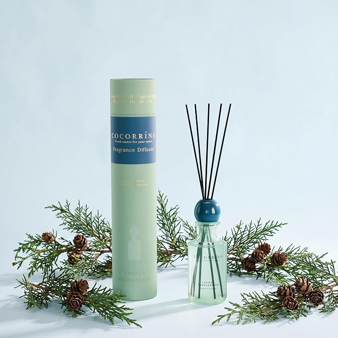 COCORRÍNA Vanilla Sandalwood Reed Diffuser 8.5 oz, Home Fragrance Oil Diffuser with 6 Reed Sticks, Long-Lasting Scent for Bathroom, Bedroom & Home Décor
