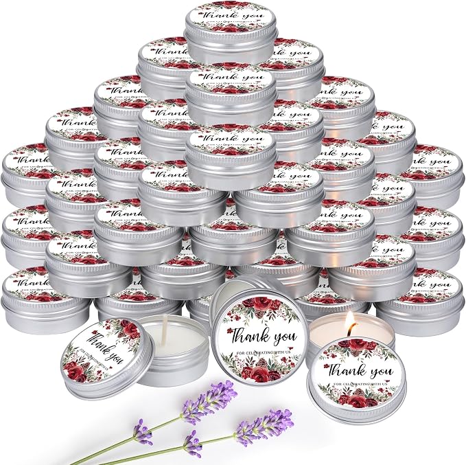 MTLEE 50 Pcs Summer Wedding Candles Gift Favors for Guests 1 Oz Lavender Scented Soy Wax Aromatherapy Candle for Bridal Shower Favors Rustic Wedding Party Guests(Rose Pinecone)