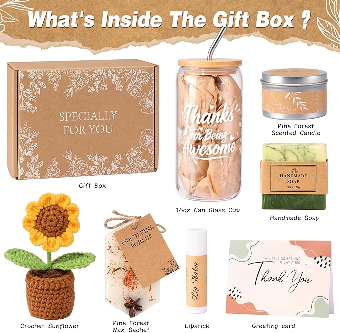 Frerdui Thank You Appreciation Gift Box for Women, Employee Care Package for Coworker, Teacher, Secretary, Nurse, Boss, Female Coach, Friend, Mom, with Thank You for Being Awesome Glass