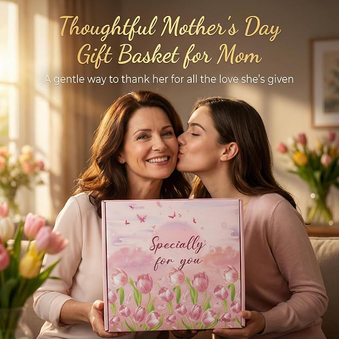 Mothers Day Gifts for Women, Tulip Gift Basket for Mom Self Care Spa Gift Set Get Well Soon Care Package Recovery Birthday Teacher Appreciation Gifts Thinking of You for Wife Girlfriend Sister