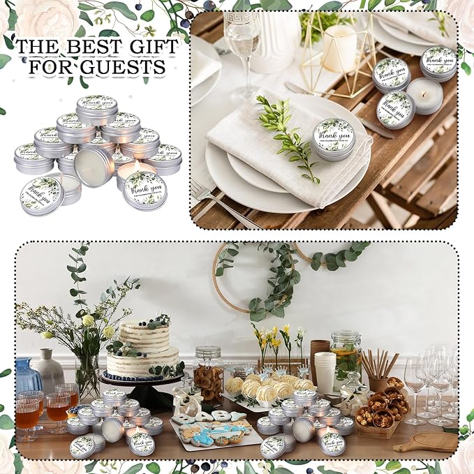 MTLEE 50 Pcs Greenery Wedding Candles Gift Favors for Guests 1 Oz Lavender Scented Soy Wax Aromatherapy Candle Favors for Bridal Shower Rustic Wedding Party Guests(Fresh Leaves)