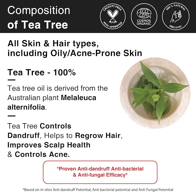 Soulflower Tea Tree Essential Oil 100% Pure, Undiluted, Natural & Organic for Skin, Hair, Pimples, Acne, Dandruff - Premium Essential Oil Certified by Ecocert
