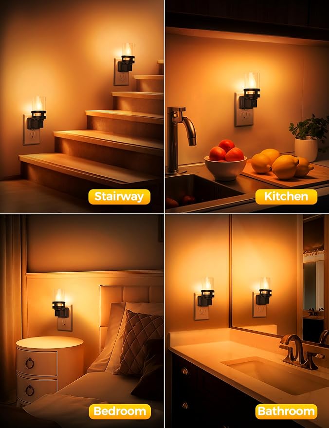 Briignite Candle Night Light Plug in [2 Pack], Amber Night Lights Plug into Wall, LED Night Light with Dusk to Dawn Light Sensor, 1800K Amber Candle Nightlight for Kids Hallway Bathroom Bedroom