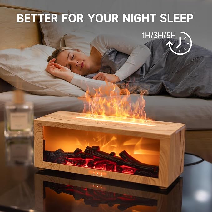 TMEHM Fireplace Flame Air Diffuser Humidifier,7 Colors Aromatherapy Essential Oil Diffuser,Ultrasonic Aroma Humidifier with Timer for Home,Bedroom,Office,Yoga