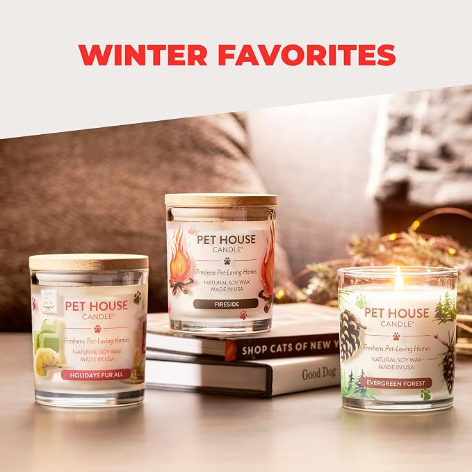 One Fur All Pet Candle 9 OZ Plant-Based Air Freshening Candle, Clean Burning and Long Lasting with a 60 Hour Burn Time - Candy Cane