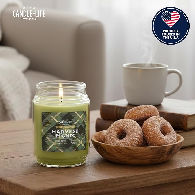 Candle-lite Fall Scented Candles, Anjou Pear and Apple with Gilded Amber, 18 oz Single-Wick Jar Candle, Proudly Poured in USA, Autumn Home Decor, 110 Hours of Burn Time, Ideal Gift for Men and Women