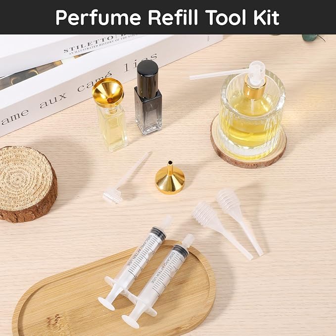 Segbeauty 0.17oz Perfume Refill Pump Tools, 8pcs Perfume Dispenser Transfer Tools Kit, Include 2 Funnel for Refill, 2 Clear Pump and Dropper, 5ml Plastic Perfume Extractor Refill Tool for Cologne