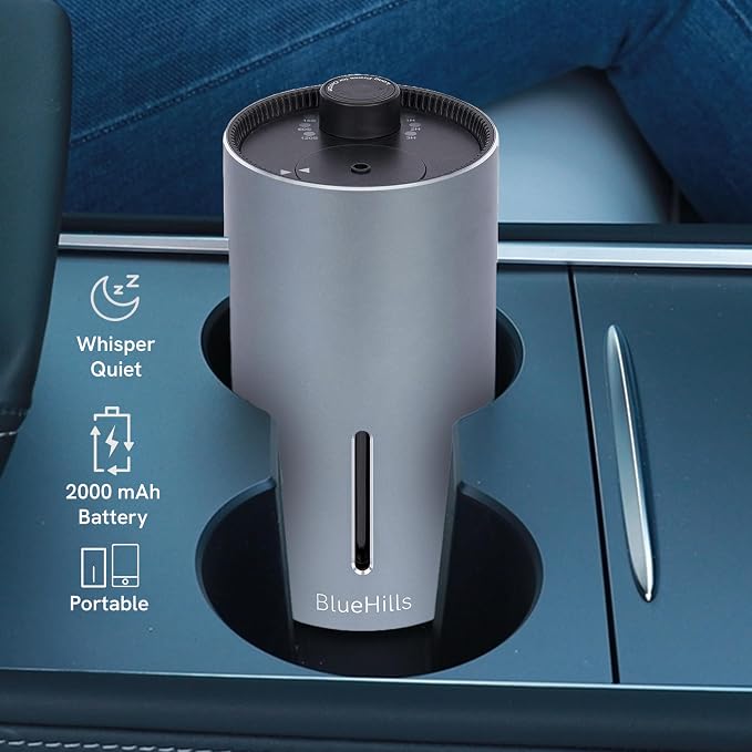 BlueHills Waterless Essential Oil Diffuser, Cordless USB Rechargeable Aromatherapy Diffuser for Home Car Office Hotel Travel – J07 Silver Gray