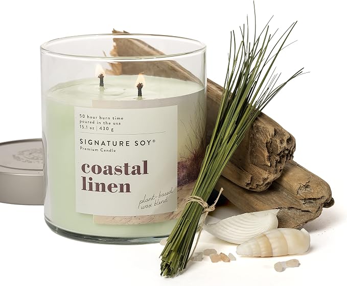 Signature Soy Lidded Coastal Linen Scented Candle, Large Jar