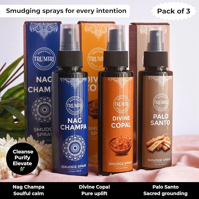 Set of 3 Smudge Sprays Palo Santo|Nag Champa|Copal for Cleansing Negative Energy and Protection - Natural Room Sprays and Body Mists Made with Non Toxic Essential Oils