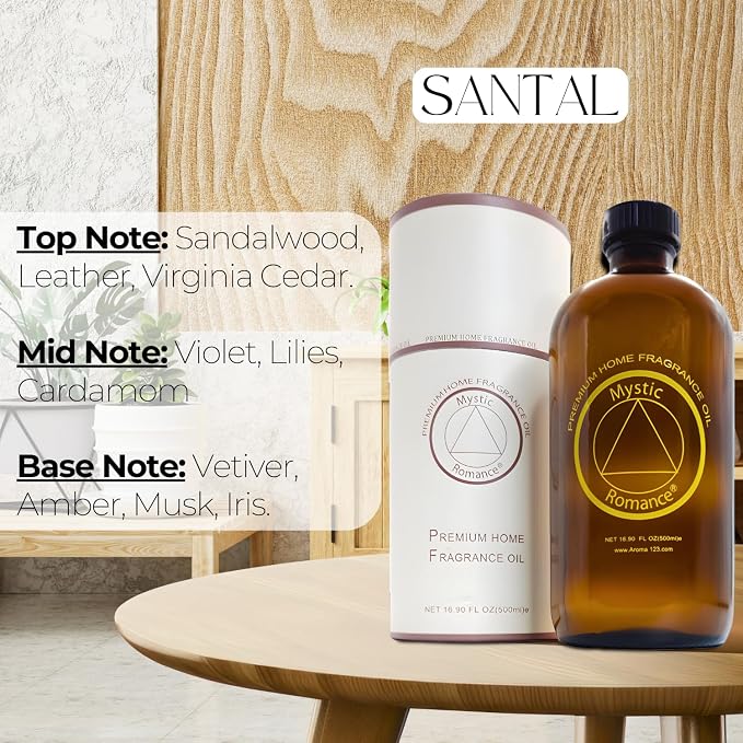 Mystic Romance Santal Premium Home Fragrance Oil - for Aroma Oil Diffusers and Burner Oil Lamps (500ml, Glass)