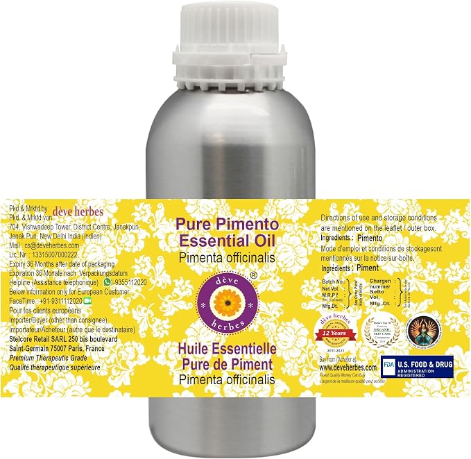Deve Herbes Pure Pimento Essential Oil (Pimenta officinalis) Steam Distilled 300ml (10 oz)