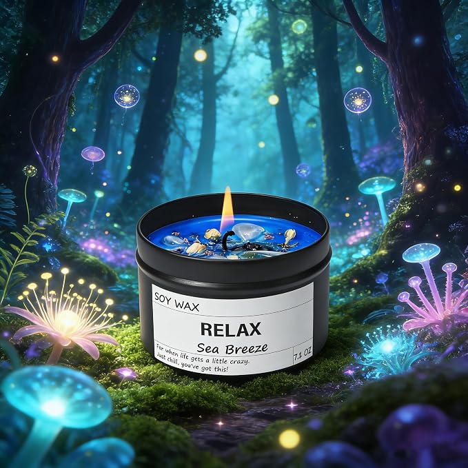 Sea Breeze Crystal Candle, Relaxing Aromatherapy for Stress Relief, Calm Moments | Just Chill Scented Candle for Home, Self Care, Gift for Her/Him