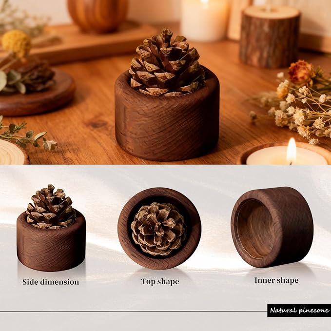 Passive Essential Oil Diffuser - Pinecone & Wooden Base Wood Diffuser for Essential Oils, Mini Aromatherapy Diffuser, Small Passive Diffusers for Home, Office, Desk & Car Decor (4)