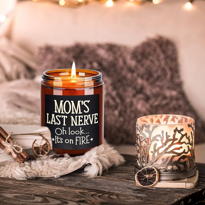 Funny Gift for Mom - Mom's Last Nerve Candle - Best Mom Gifts for Birthday Mothers Day - Relaxing Calming Stress Relief Gifts for Women Wife - Lavender Vanilla Scented Soy Jar Candle for Home
