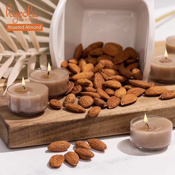 HYOOLA Scented Tealight Candles - Clear Cup - Roasted Almonds Tealight Candles Scented - 6 Hour Burn Time - 15 Pack - European Made
