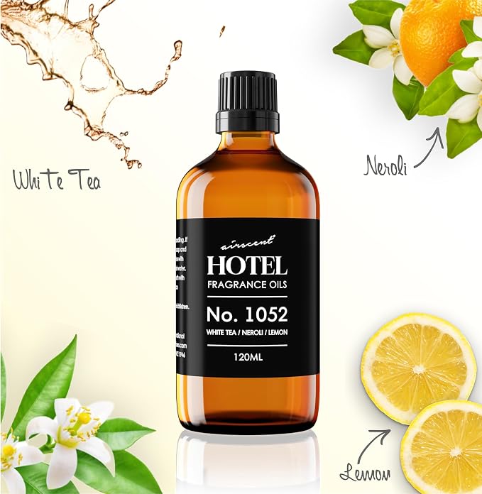 AirScent White Tea Harmony Hotel Diffuser Oil No. 1052 - White Tea Neroli Lemon - Premium Fragrance Oil for Ultrasonic and Waterless Diffusers and Crafting - 500 mL, 16.9 fl oz Glass Bottle